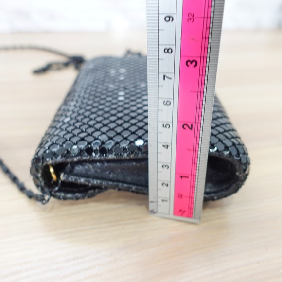VINTAGE Black Clutch Crossbody Sling Evening Purse Bedazzled Flap Gatsby Sparkle - Picture 7 of 14